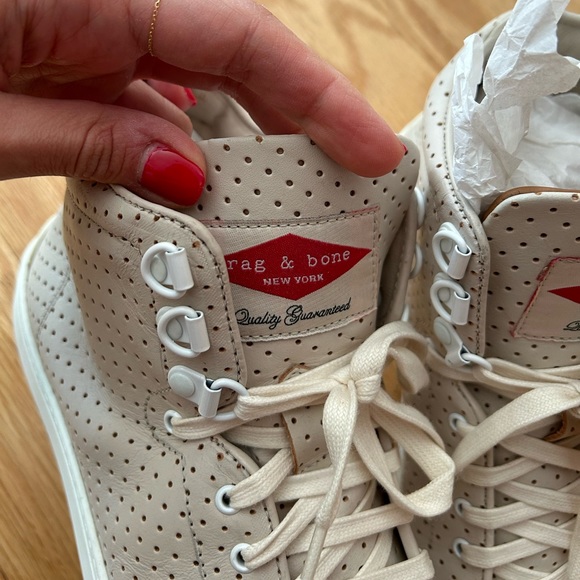 Rag and Bone High Top Beige Leather Sneakers - Picture 6 of 6